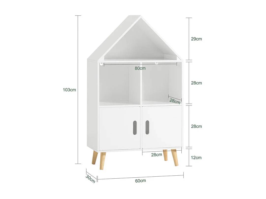 Librería Infantil con 2 Estanterías Abiertos Organizador de Juguetes Multifuncional con 2 Puertas 60 x30 x 103 cm Blanco KMB58-W SoBuy ES