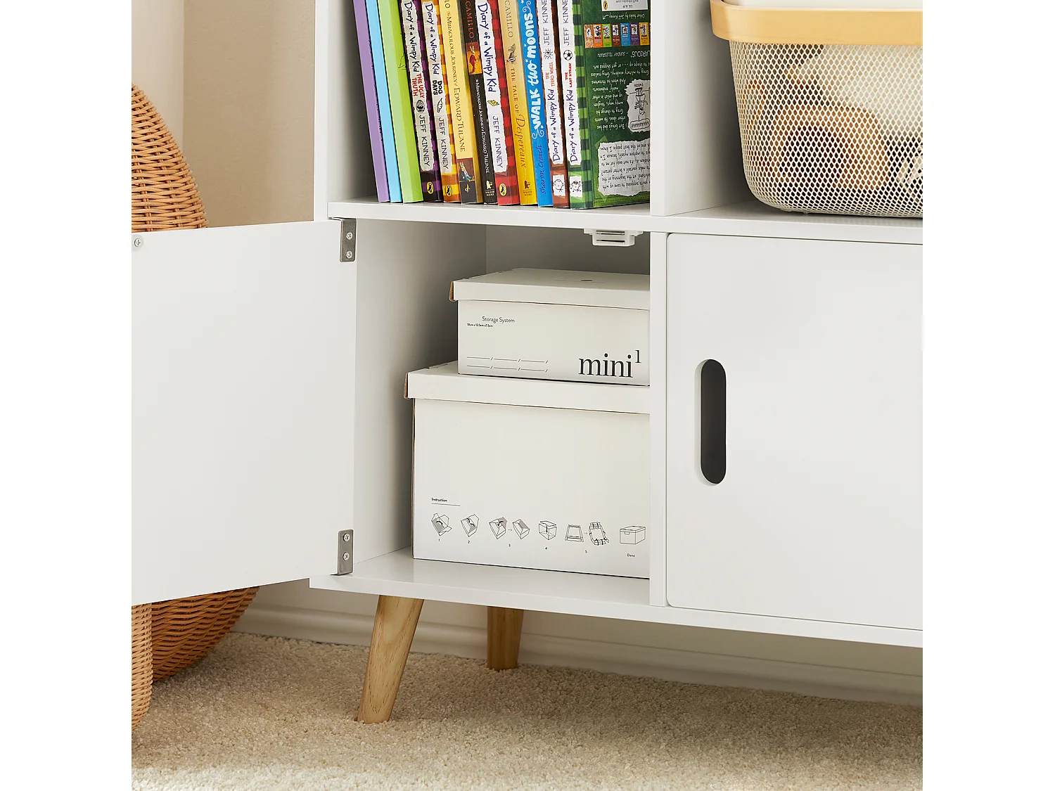 Librería Infantil con 2 Estanterías Abiertos Organizador de Juguetes Multifuncional con 2 Puertas 60 x30 x 103 cm Blanco KMB58-W SoBuy ES