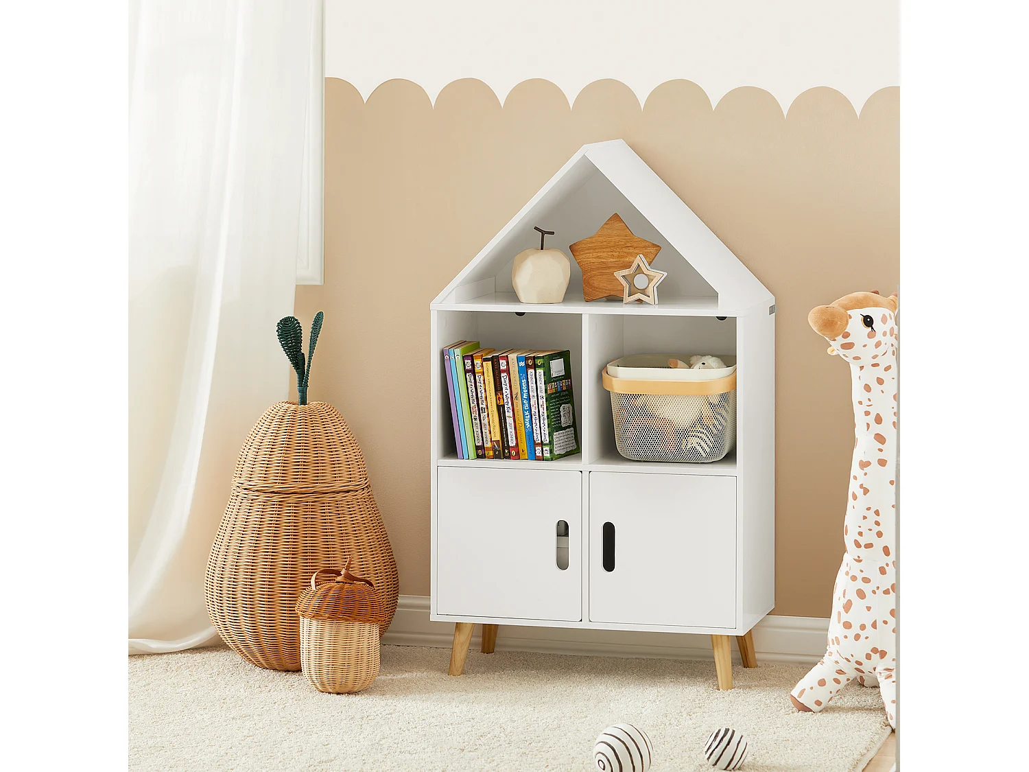Librería Infantil con 2 Estanterías Abiertos Organizador de Juguetes Multifuncional con 2 Puertas 60 x30 x 103 cm Blanco KMB58-W SoBuy ES