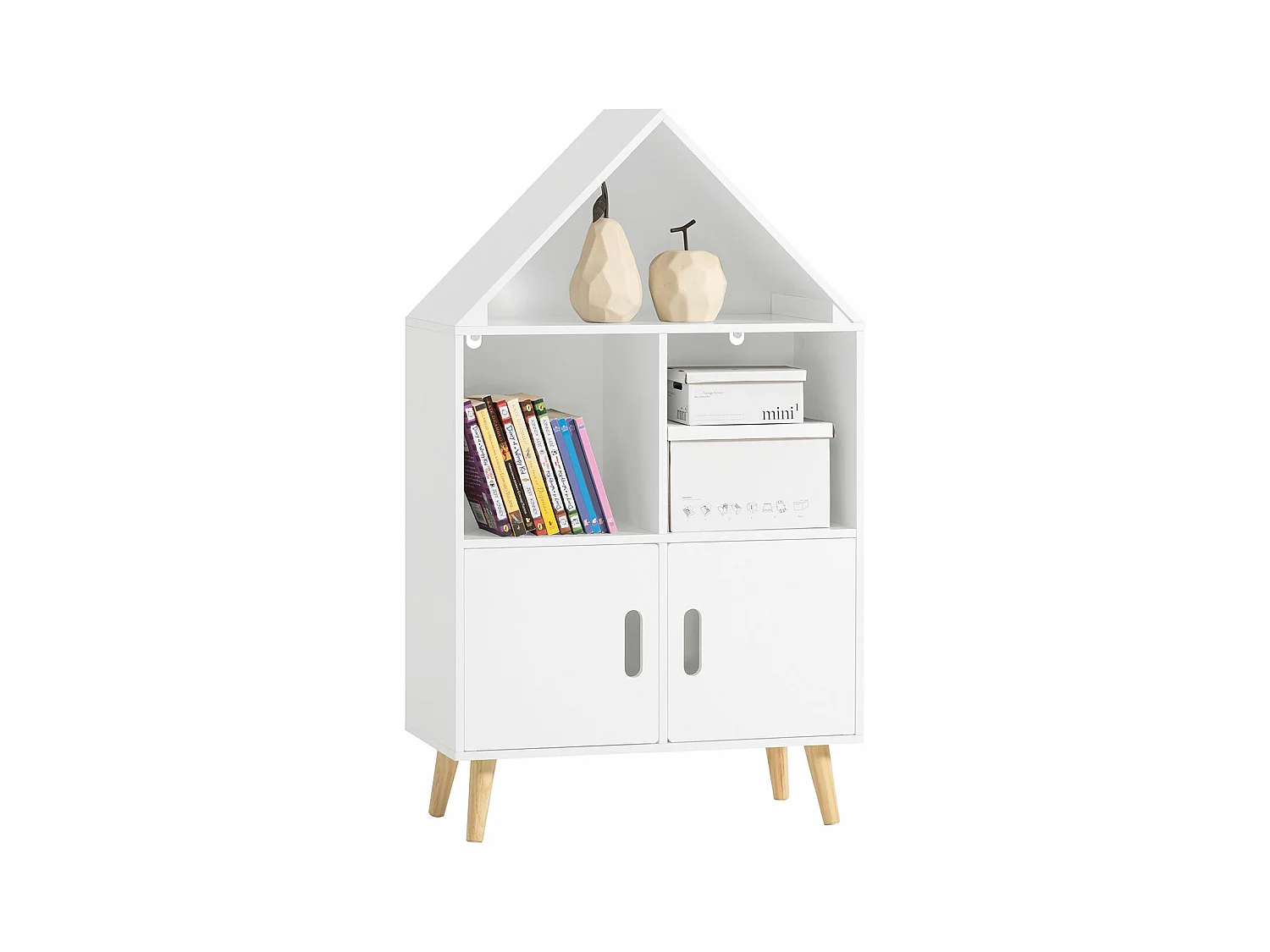 Bibliothèque Enfant sur Pieds avec 1 Regard de Château, 2 Compartiments et 2 Portes, KMB58-W