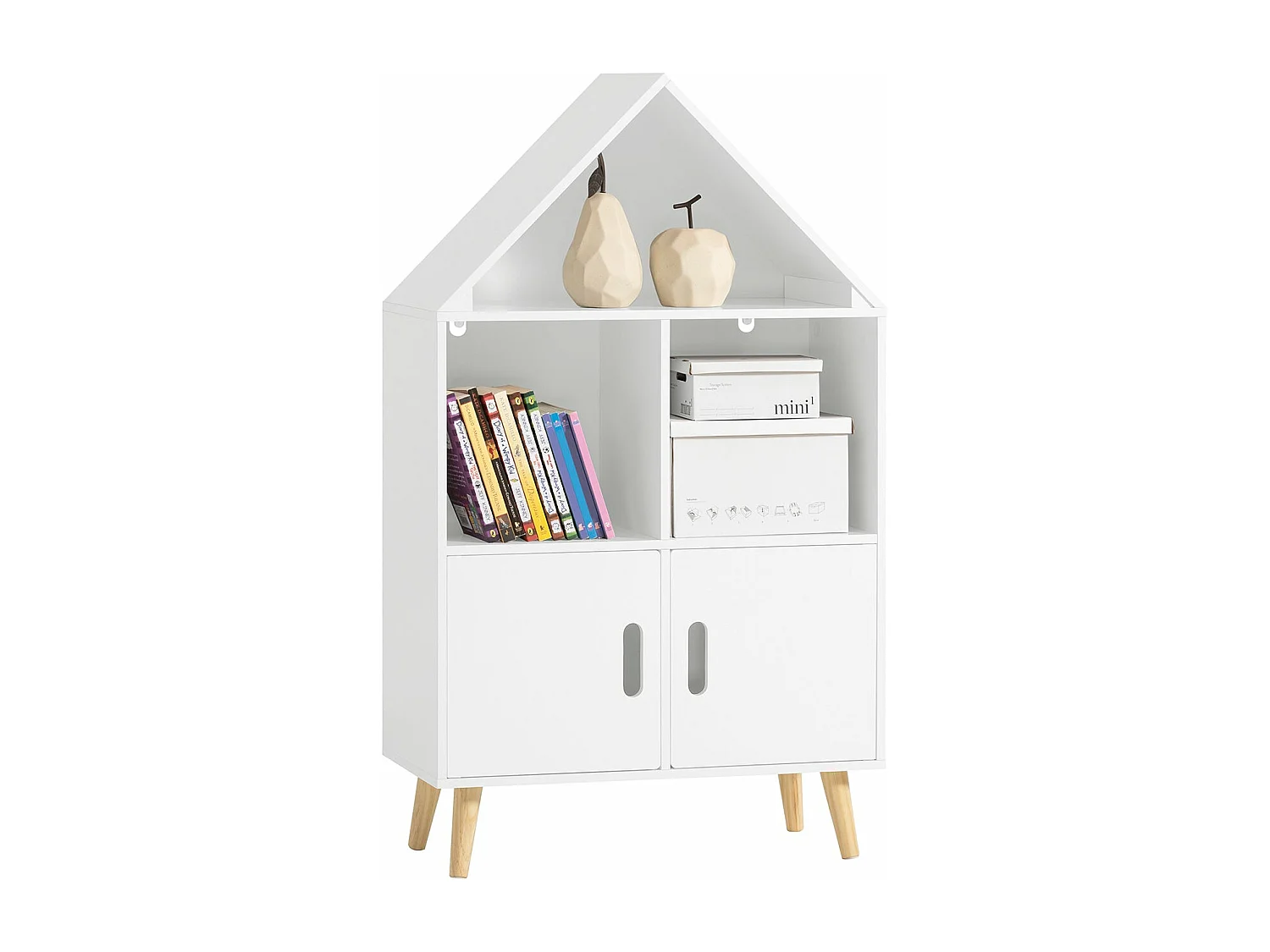 Bibliothèque Enfant sur Pieds avec 1 Regard de Château, 2 Compartiments et 2 Portes, KMB58-W