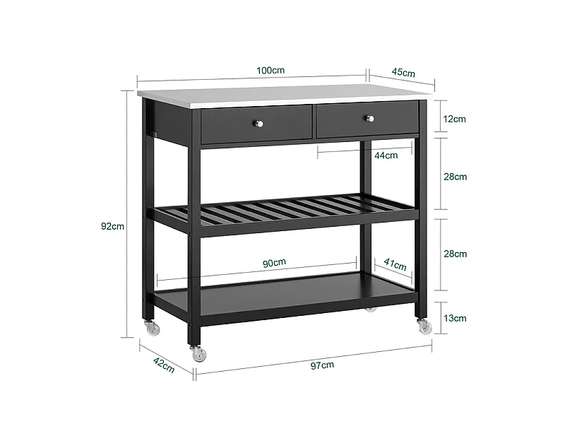 SoBuy FKW47-SCH Keukentrolley met roestvrij stalen plaat gangkast sideboard bijzettafel