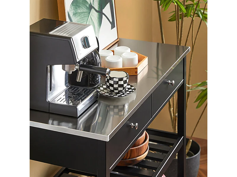 SoBuy FKW47-SCH Keukentrolley met roestvrij stalen plaat gangkast sideboard bijzettafel