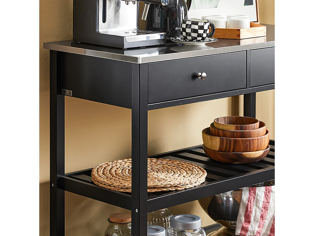 SoBuy FKW47-SCH Keukentrolley met roestvrij stalen plaat gangkast sideboard bijzettafel