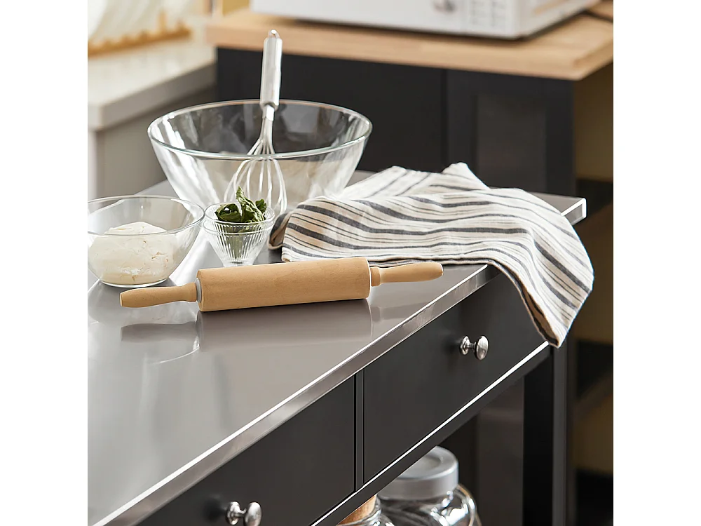 SoBuy FKW47-SCH Keukentrolley met roestvrij stalen plaat gangkast sideboard bijzettafel