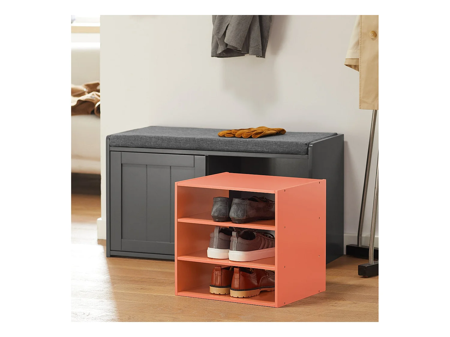 SoBuy FSR109-HG Schoenenbank Schoenenkast Schoenenkist Hal met gewatteerd kussen en verwijderbare plank - 80x36x43cm