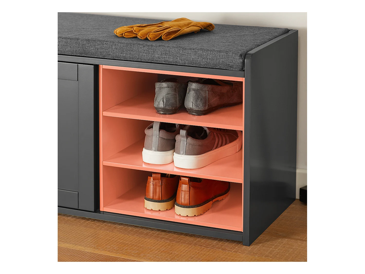 SoBuy FSR109-HG Schoenenbank Schoenenkast Schoenenkist Hal met gewatteerd kussen en verwijderbare plank - 80x36x43cm