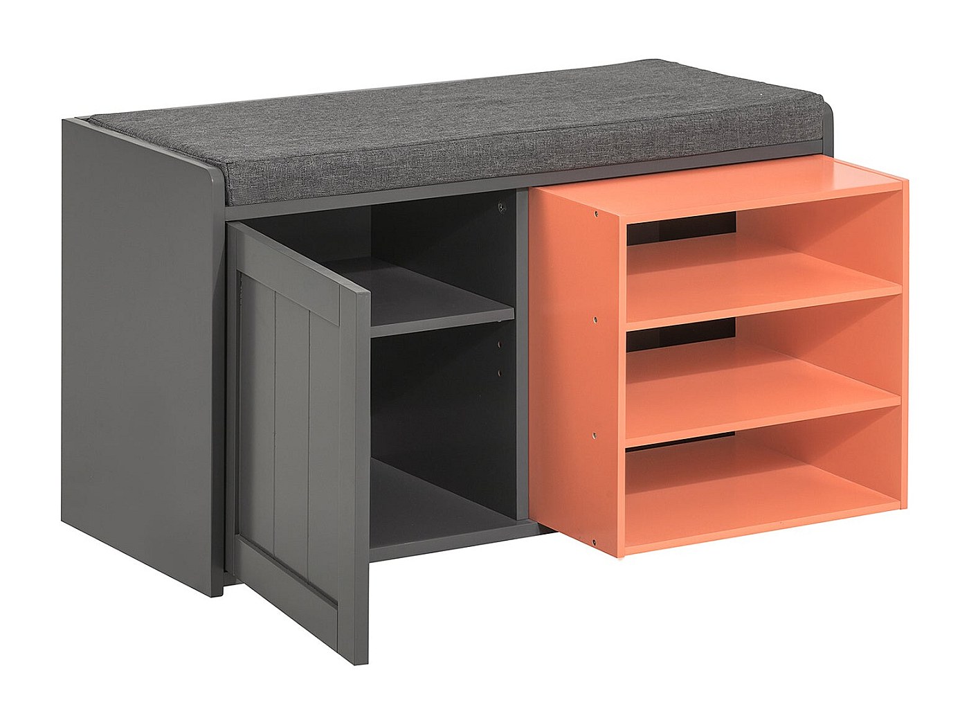 Cassapanca Portaoggetti Happy Home Company In Cotone Grigio – 50x35x45 Cm Con Imbottitura E Gambe In Legno - 2