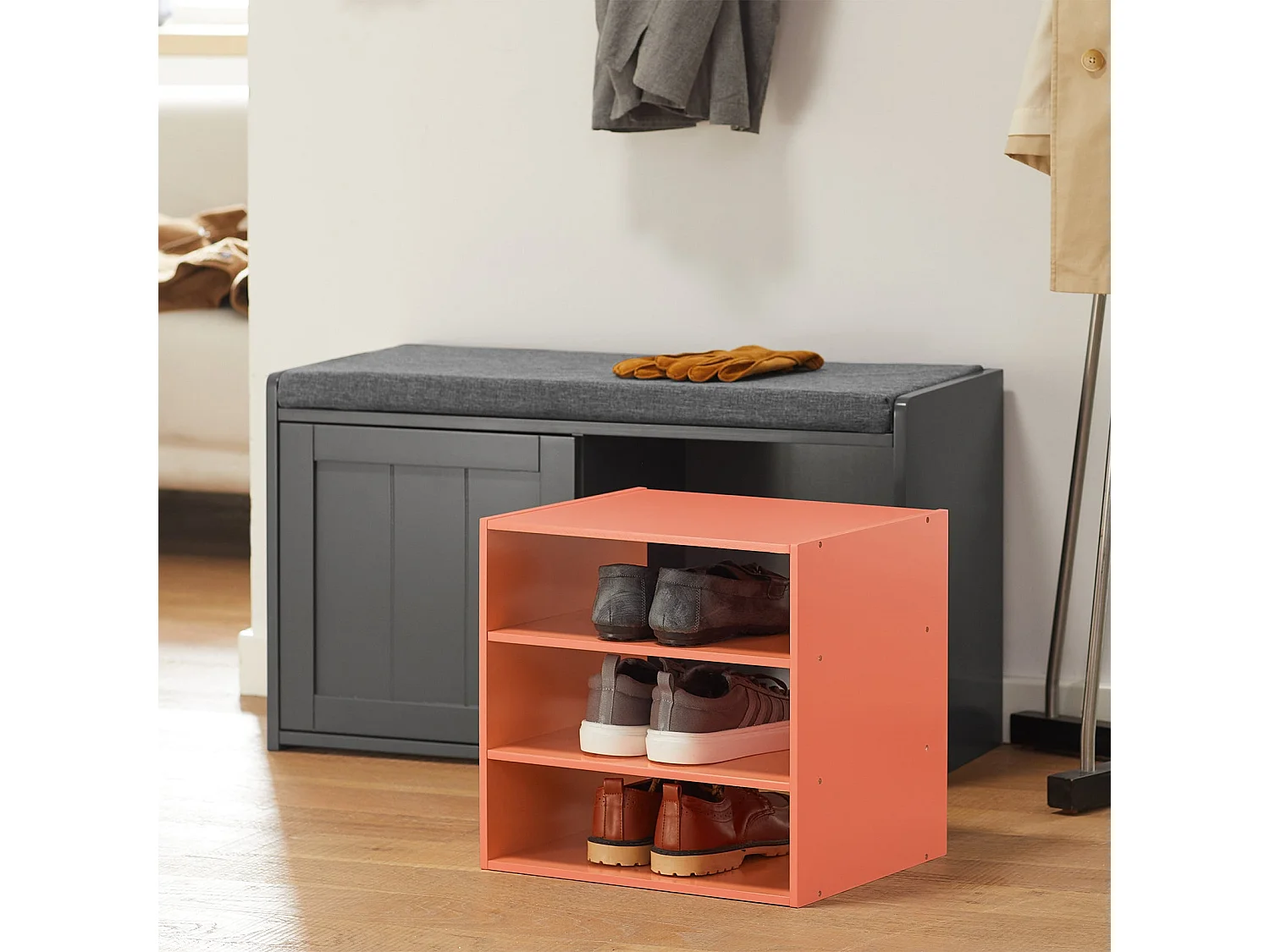 SoBuy FSR109-HG Schoenenbank Schoenenkast Schoenenkist Hal met gewatteerd kussen en verwijderbare plank - 80x36x43cm