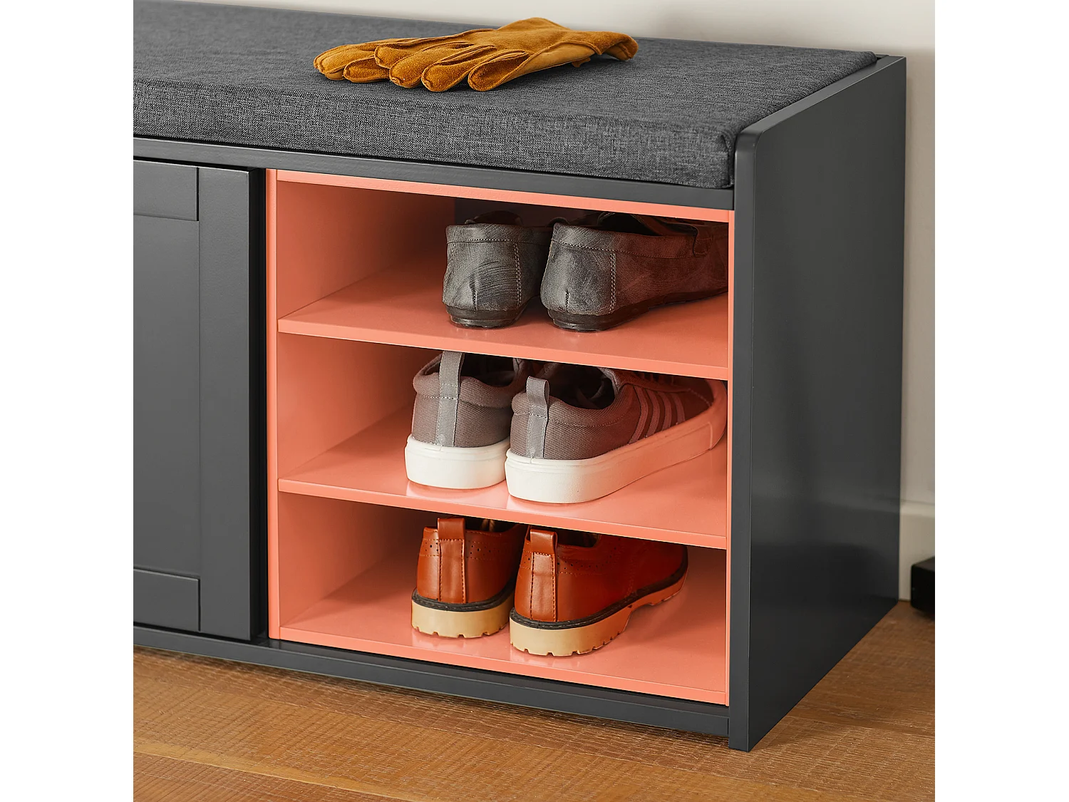 SoBuy FSR109-HG Schoenenbank Schoenenkast Schoenenkist Hal met gewatteerd kussen en verwijderbare plank - 80x36x43cm