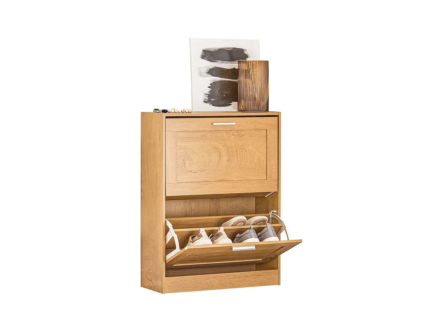 Meuble à Chaussures Armoire à Chaussures Commode à Chaussures avec 2 Abattants, FSR137-N