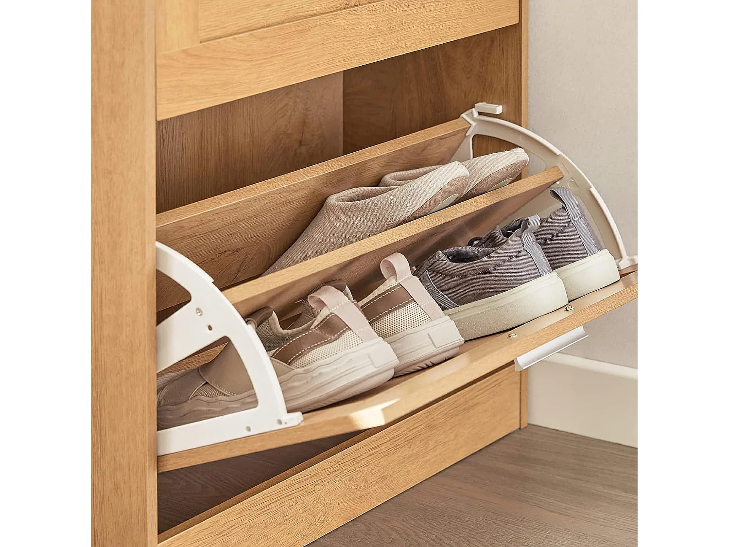 Meuble à Chaussures Armoire à Chaussures Commode à Chaussures avec 2 Abattants, FSR137-N