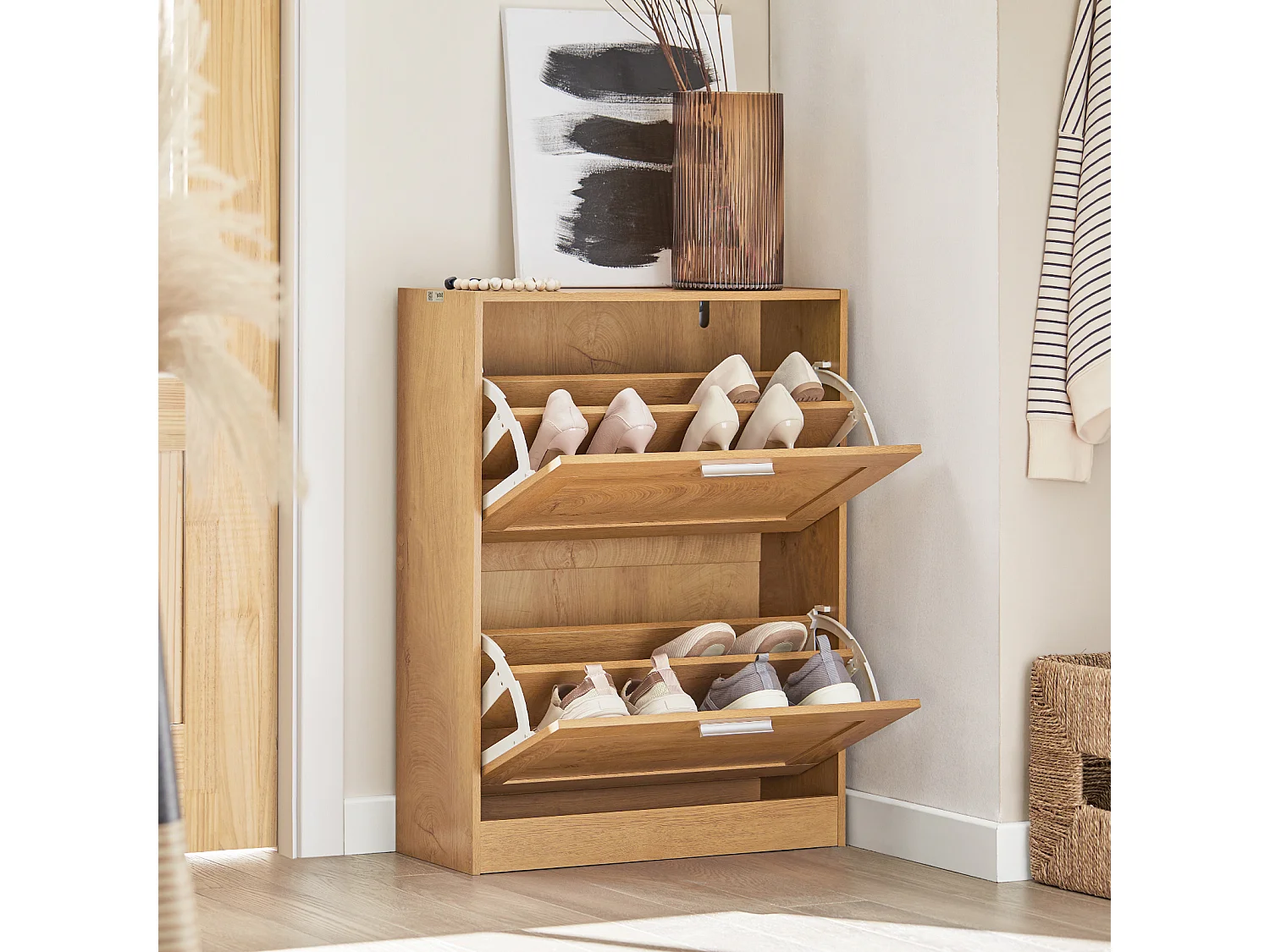 Meuble à Chaussures Armoire à Chaussures Commode à Chaussures avec 2 Abattants, FSR137-N