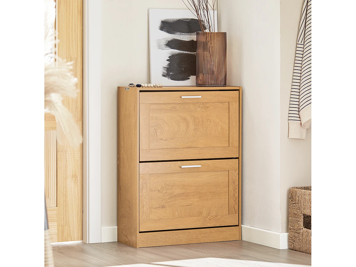 Meuble à Chaussures Armoire à Chaussures Commode à Chaussures avec 2 Abattants, FSR137-N