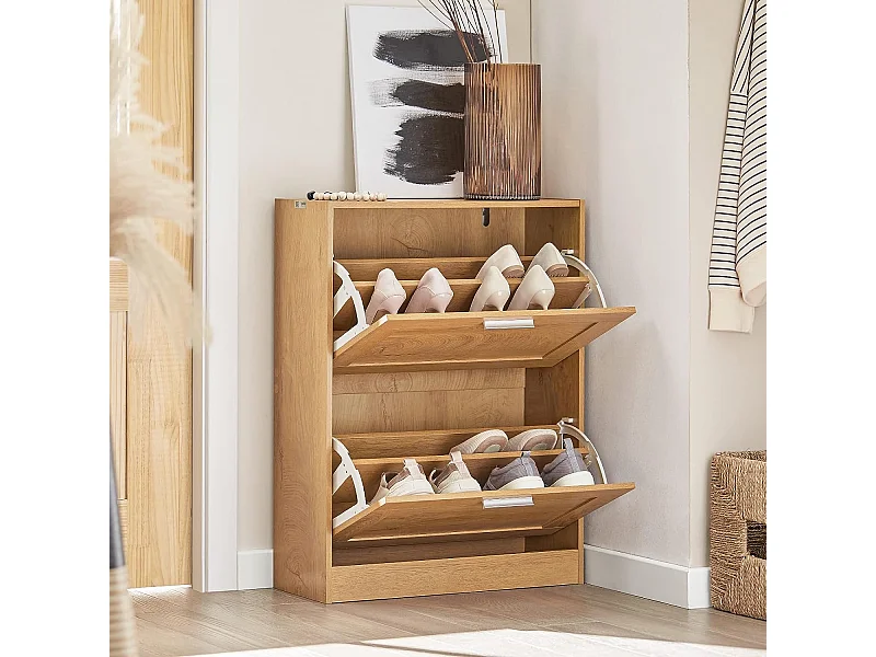 Meuble à Chaussures Armoire à Chaussures Commode à Chaussures avec 2 Abattants, FSR137-N