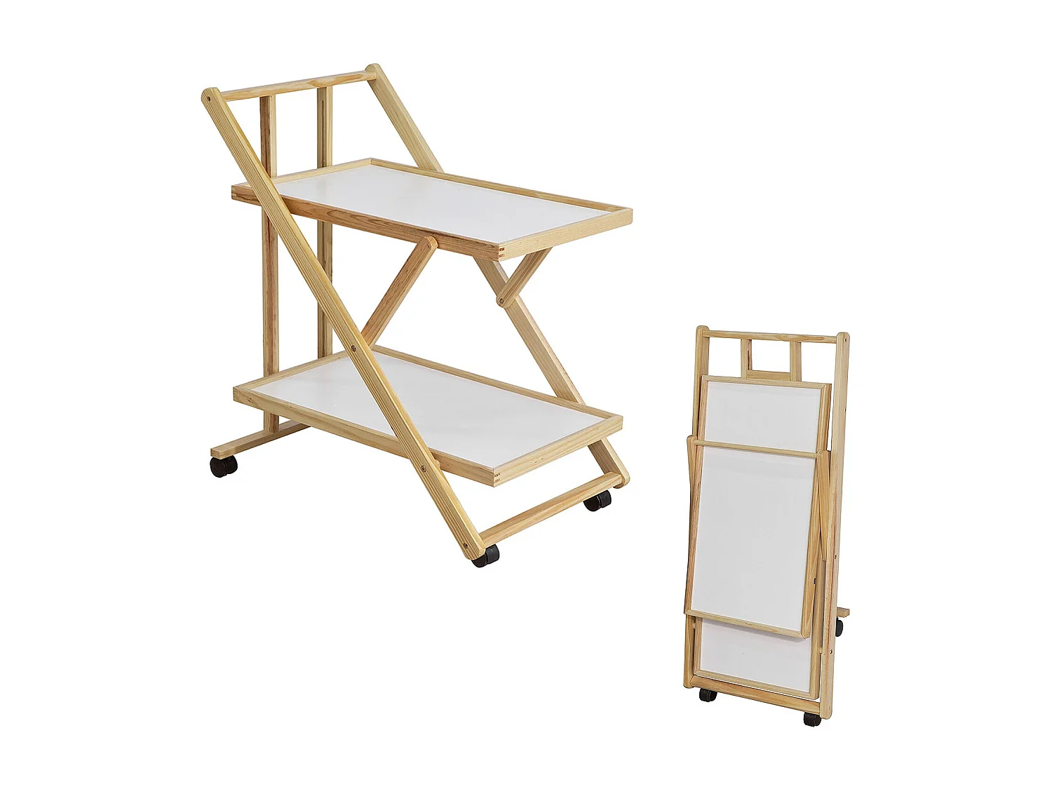 Chariot de service pliable sur roulettes 2 tablettes Desserte de cuisine roulante, FKW52-WN