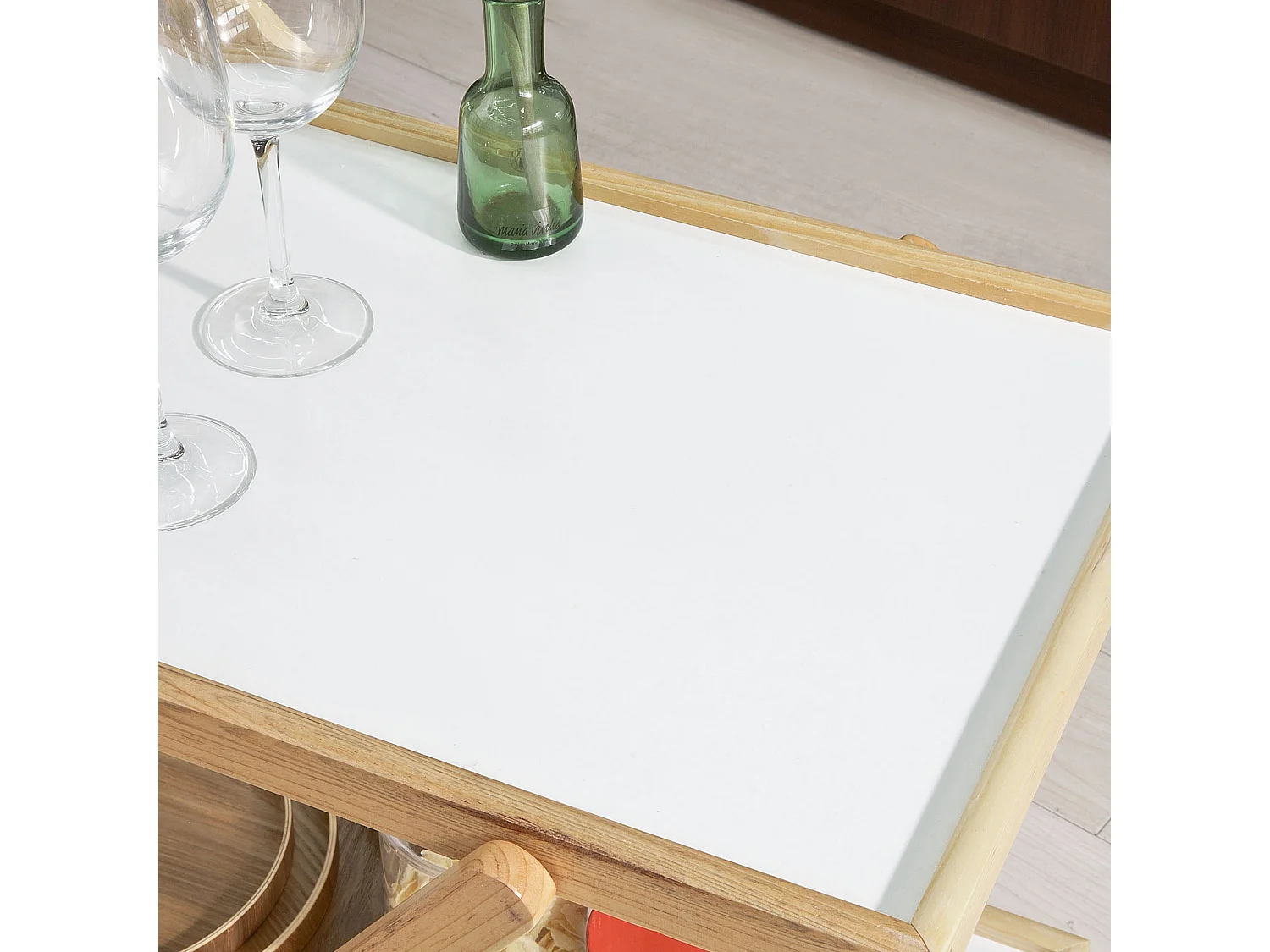 Chariot de service pliable sur roulettes 2 tablettes Desserte de cuisine roulante, FKW52-WN