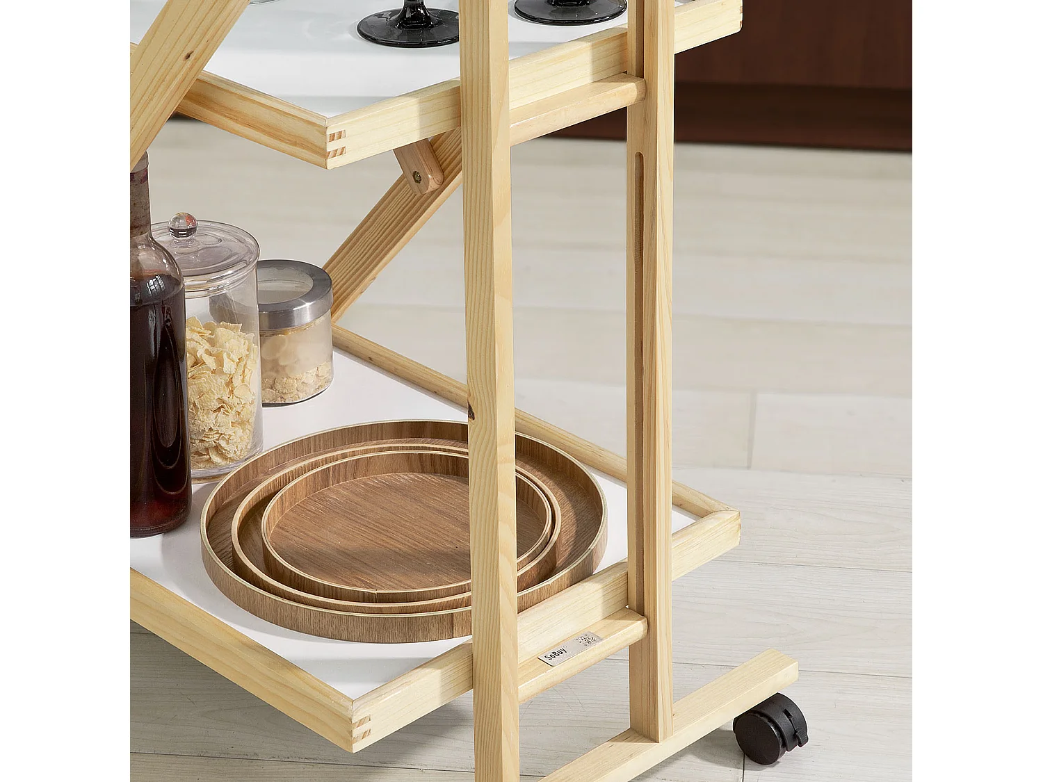 Chariot de service pliable sur roulettes 2 tablettes Desserte de cuisine roulante, FKW52-WN