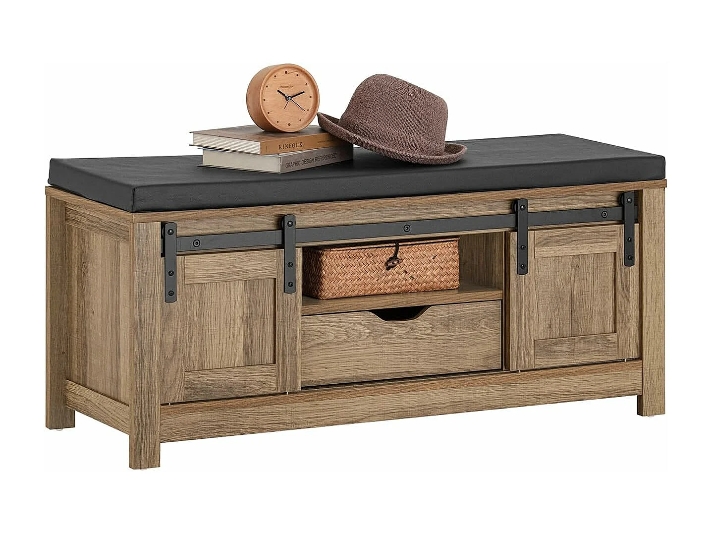 SoBuy FSR118-BR Schoenenbank met schuifdeuren kistbank zitbank met opbergruimte schoenenrek BHT ca. 100x46x35cm