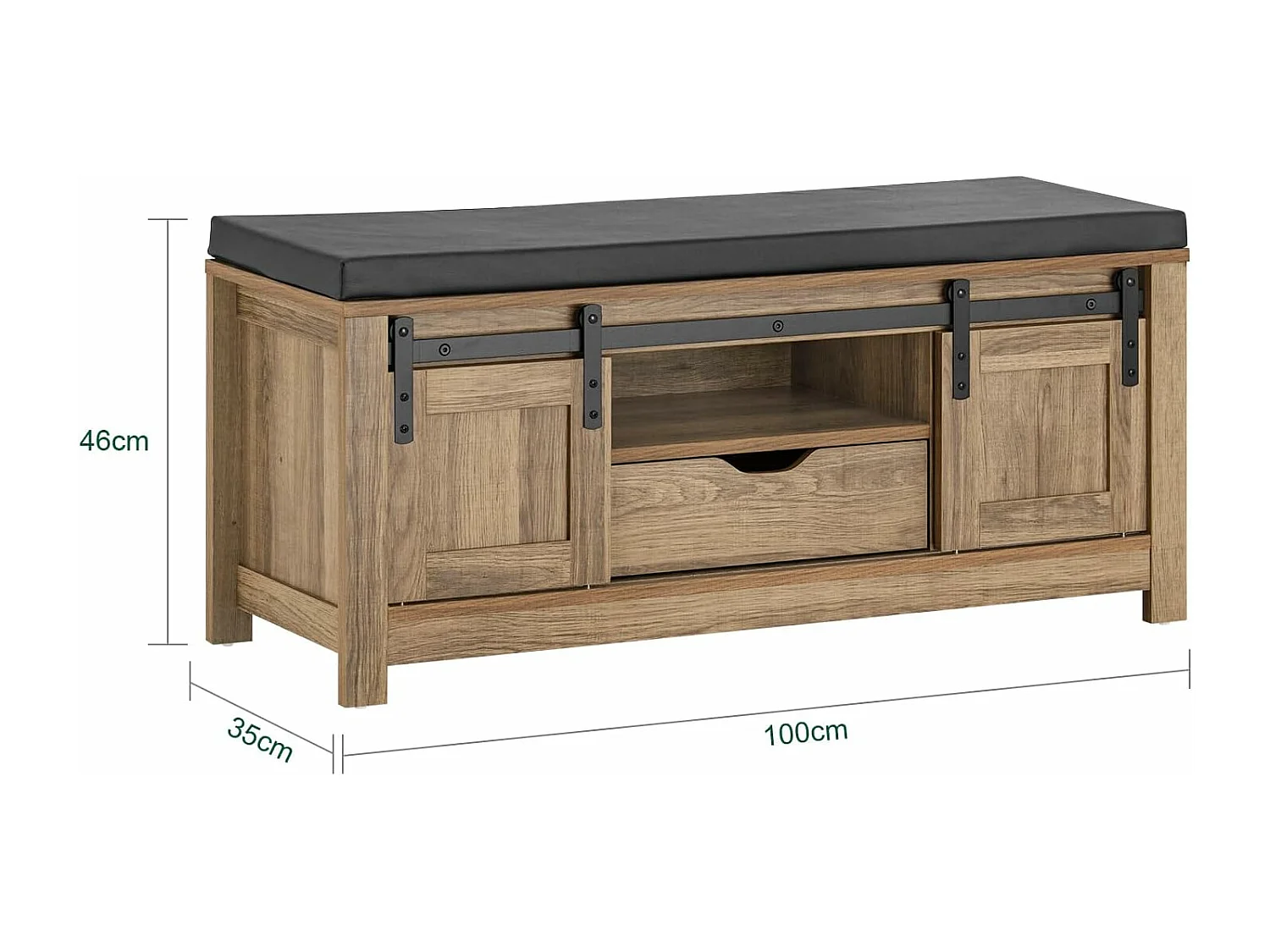 SoBuy FSR118-BR Schoenenbank met schuifdeuren kistbank zitbank met opbergruimte schoenenrek BHT ca. 100x46x35cm