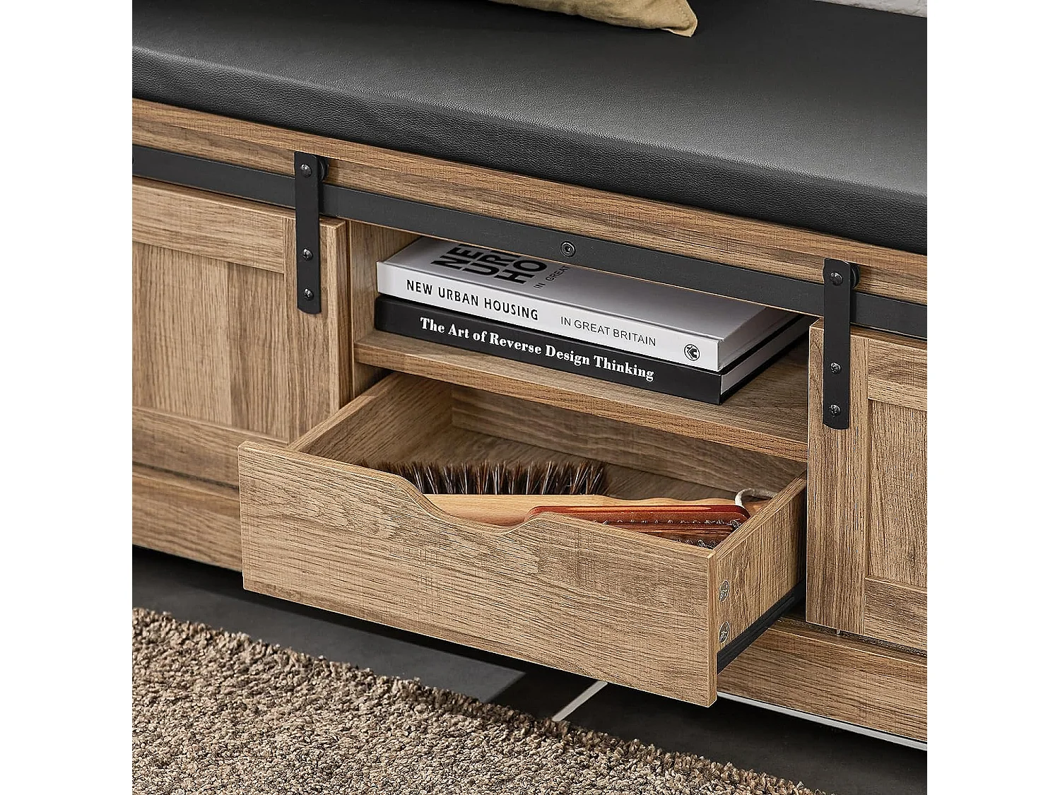 SoBuy FSR118-BR Schoenenbank met schuifdeuren kistbank zitbank met opbergruimte schoenenrek BHT ca. 100x46x35cm