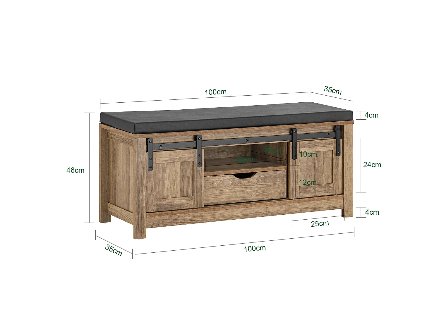 SoBuy FSR118-BR Schoenenbank met schuifdeuren kistbank zitbank met opbergruimte schoenenrek BHT ca. 100x46x35cm