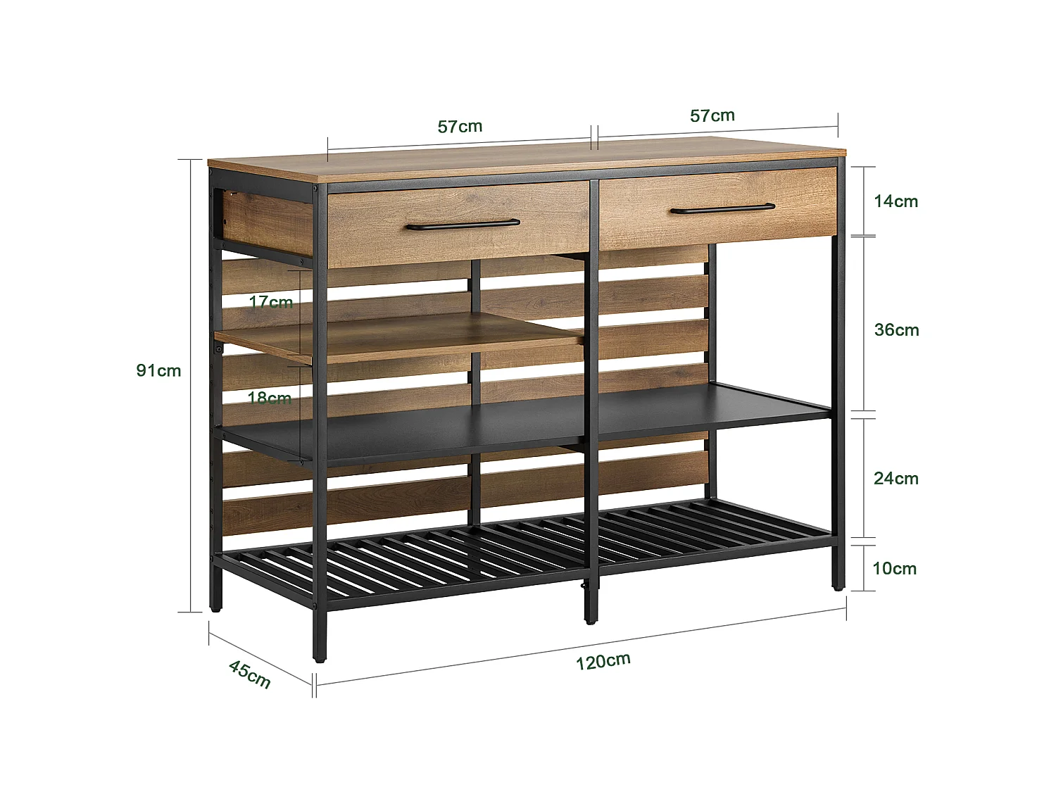 Credenza Isola Cucina Con 1 Cassetto E 5 Ripiani Aperti Cassettiera Credenza Ingresso Tavolo Bar Multifunzionale Stile Vintage 120x45x91cm FSB85-PF SoBuy