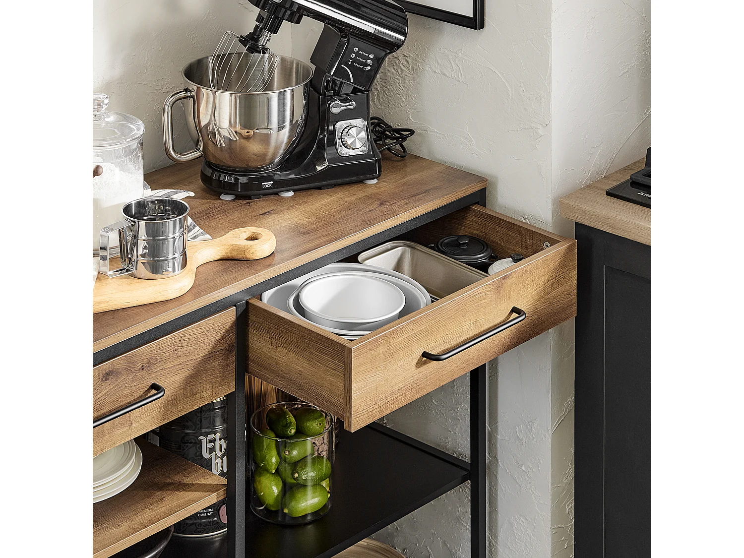 Credenza Isola Cucina Con 1 Cassetto E 5 Ripiani Aperti Cassettiera Credenza Ingresso Tavolo Bar Multifunzionale Stile Vintage 120x45x91cm FSB85-PF SoBuy
