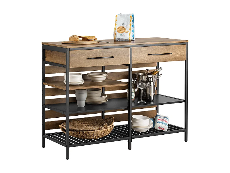 SoBuy Keukentafel Keukenkast Keuken Opbergkast Aanrecht met 2 Laden en 2 Planken, Centraal Keukeneiland 120 x 45 x 91 cm, FSB85-PF
