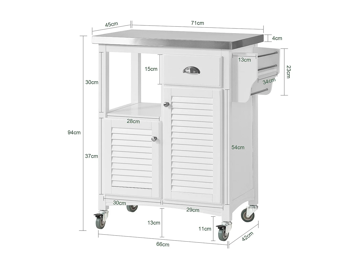 Desserte sur roulettes Meuble chariot de cuisine de service roulant Armoire de rangement, FKW37-W