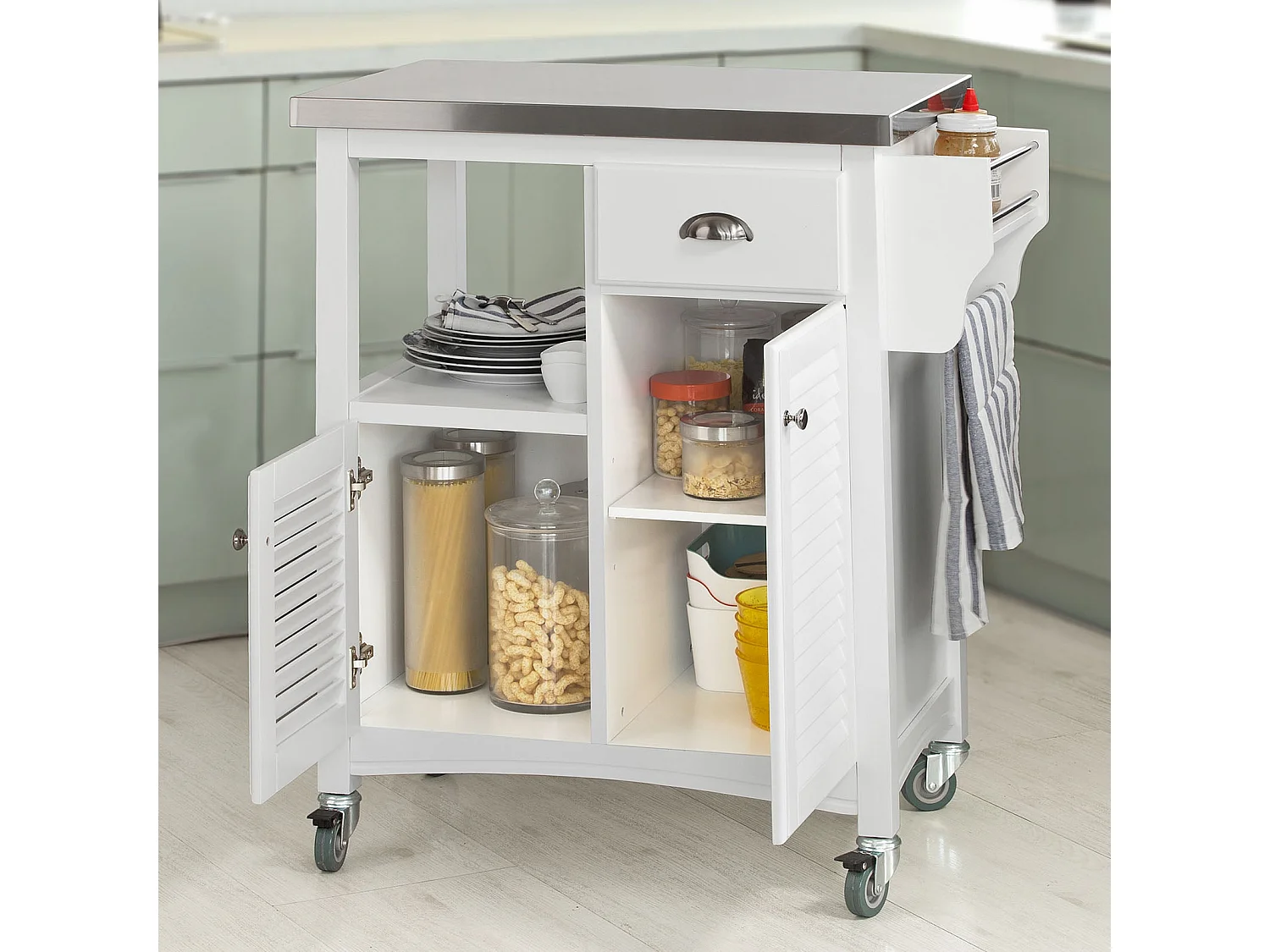 Desserte sur roulettes Meuble chariot de cuisine de service roulant Armoire de rangement, FKW37-W