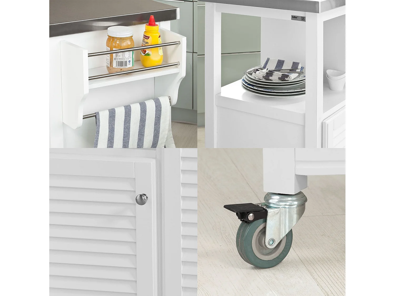 Desserte sur roulettes Meuble chariot de cuisine de service roulant Armoire de rangement, FKW37-W