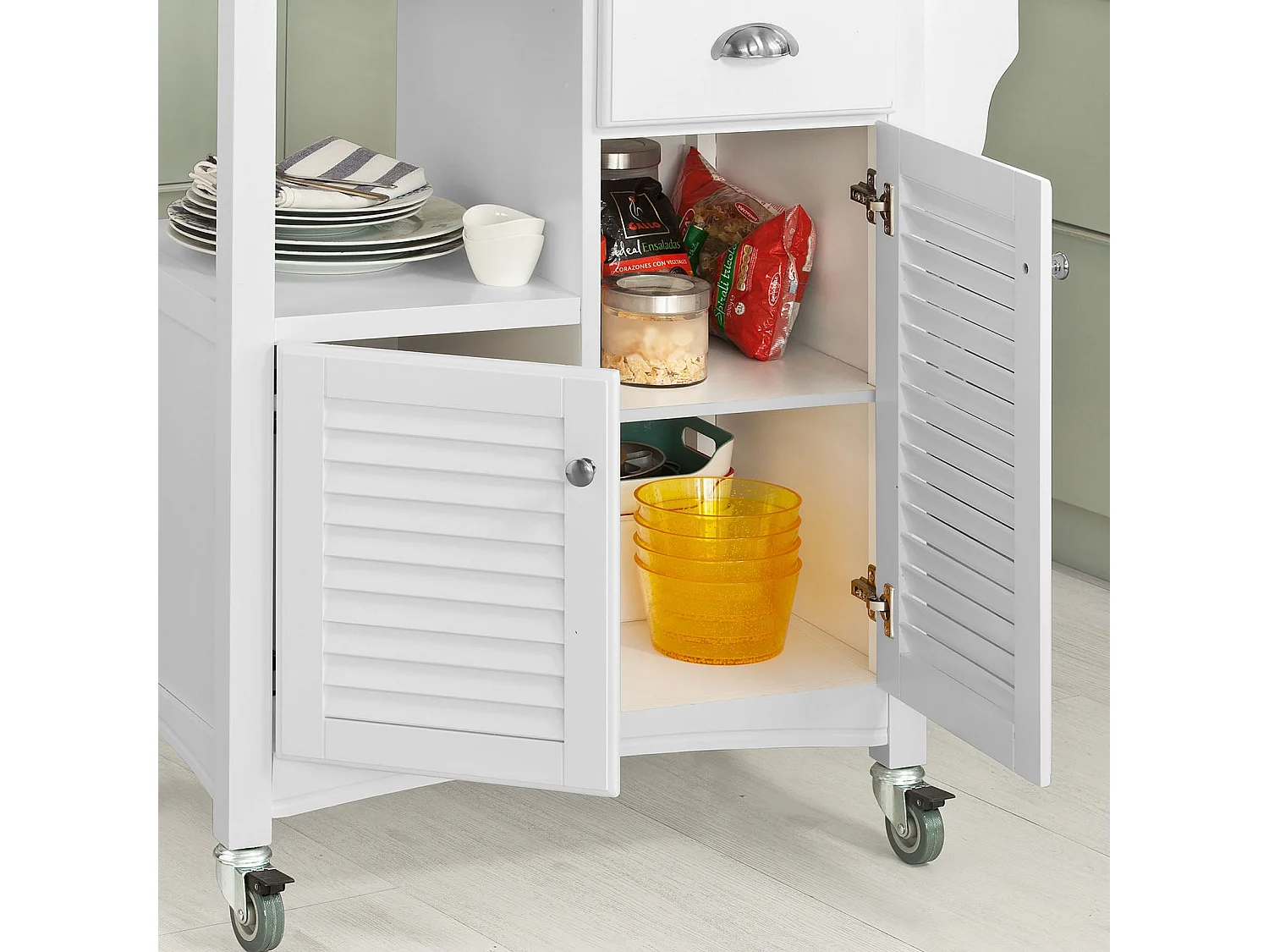 Desserte sur roulettes Meuble chariot de cuisine de service roulant Armoire de rangement, FKW37-W