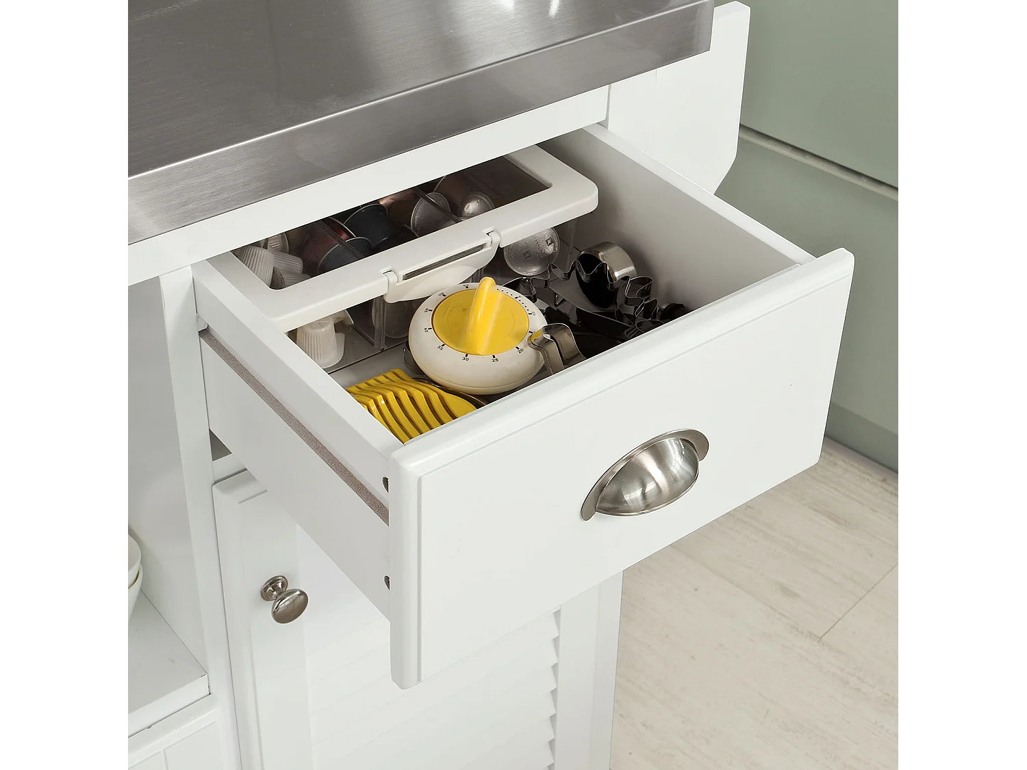 Desserte sur roulettes Meuble chariot de cuisine de service roulant Armoire de rangement, FKW37-W