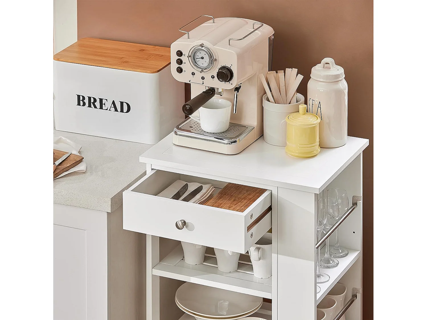 Chariot de Service Desserte de Cuisine à roulettes Table Roulante Meuble de Rangement, FKW12-II-W