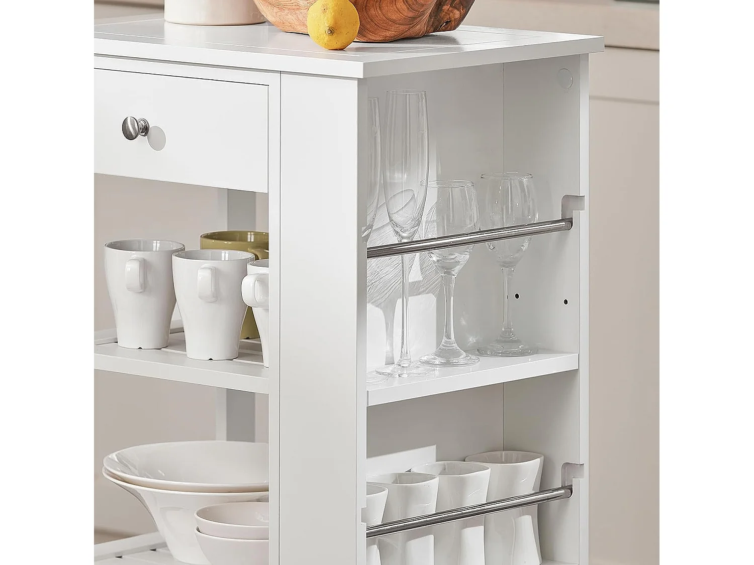 Chariot de Service Desserte de Cuisine à roulettes Table Roulante Meuble de Rangement, FKW12-II-W