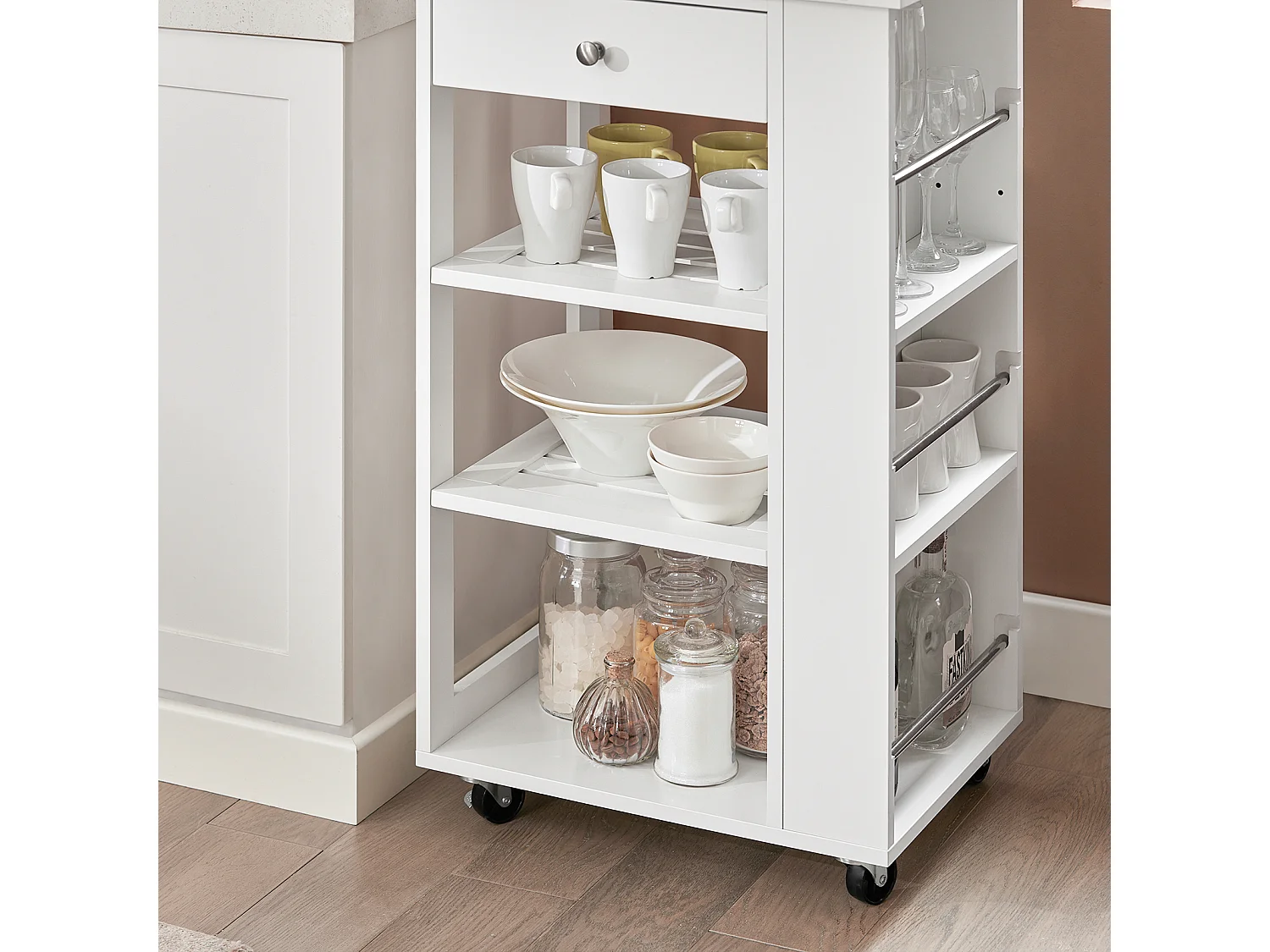 Chariot de Service Desserte de Cuisine à roulettes Table Roulante Meuble de Rangement, FKW12-II-W