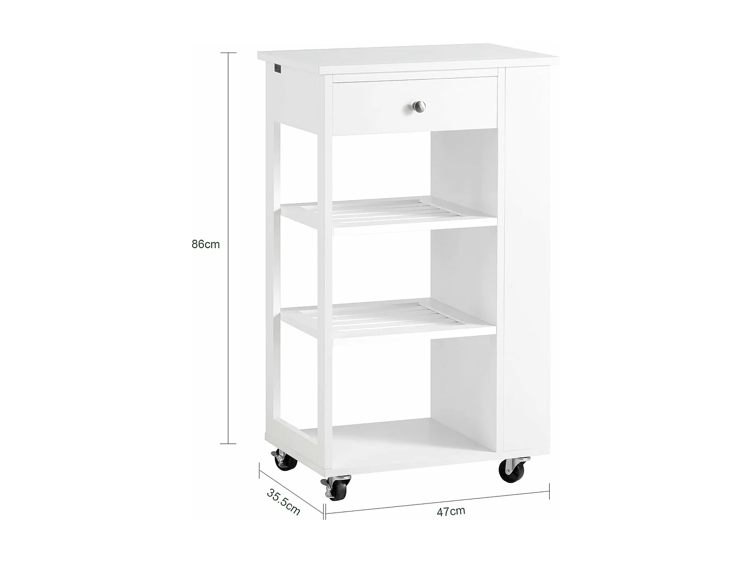 Chariot de Service Desserte de Cuisine à roulettes Table Roulante Meuble de Rangement, FKW12-II-W