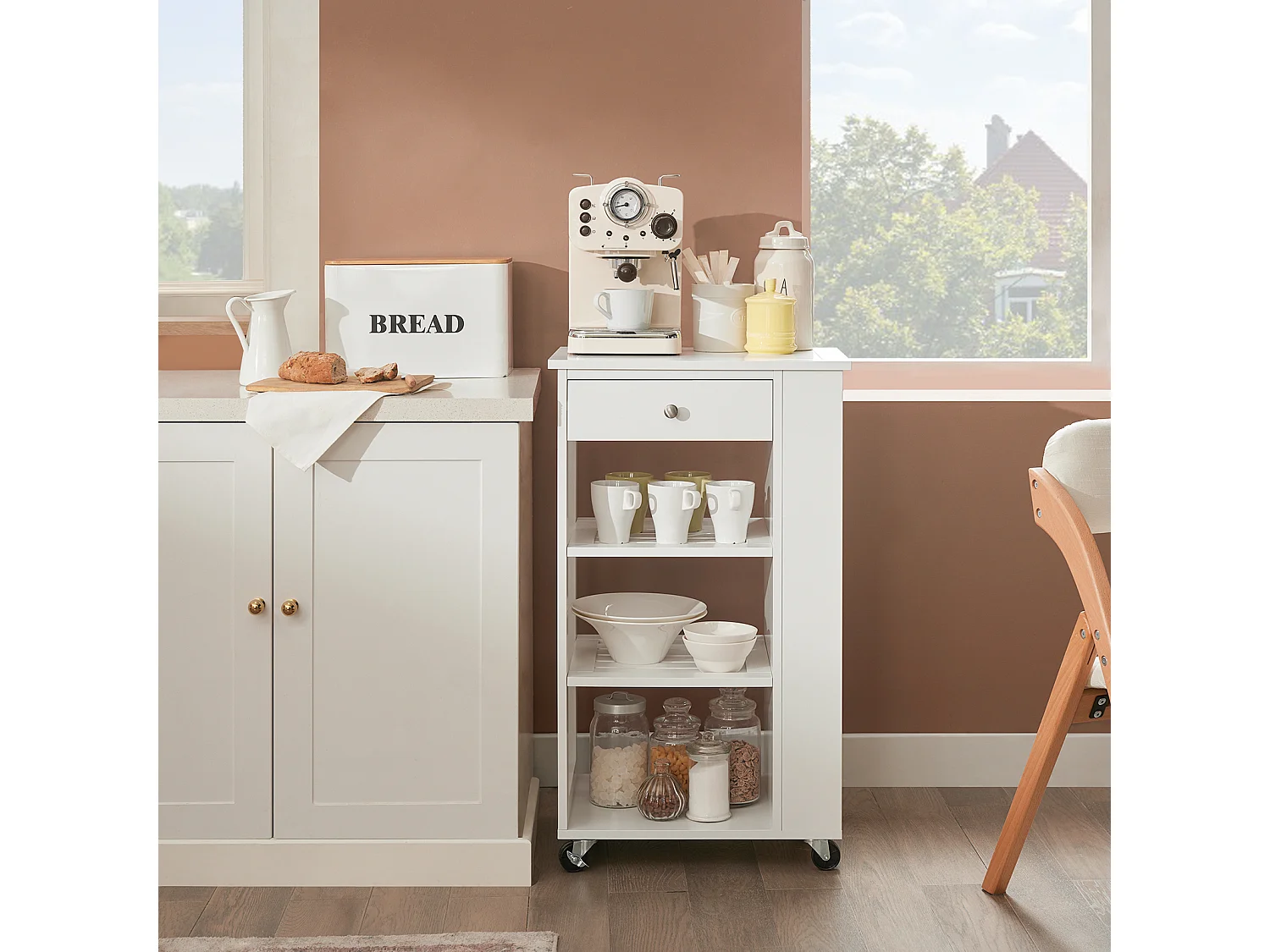 Chariot de Service Desserte de Cuisine à roulettes Table Roulante Meuble de Rangement, FKW12-II-W