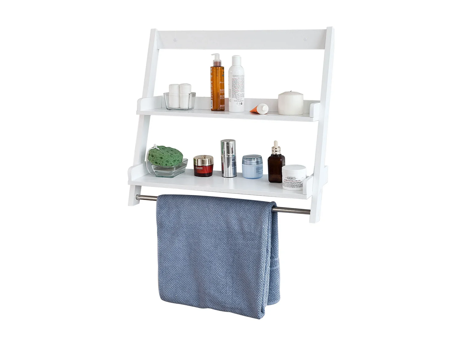 Etagère murale Porte-serviettes salle de bain toilettes avec 2 tablettes et 1 barre, FRG117-W
