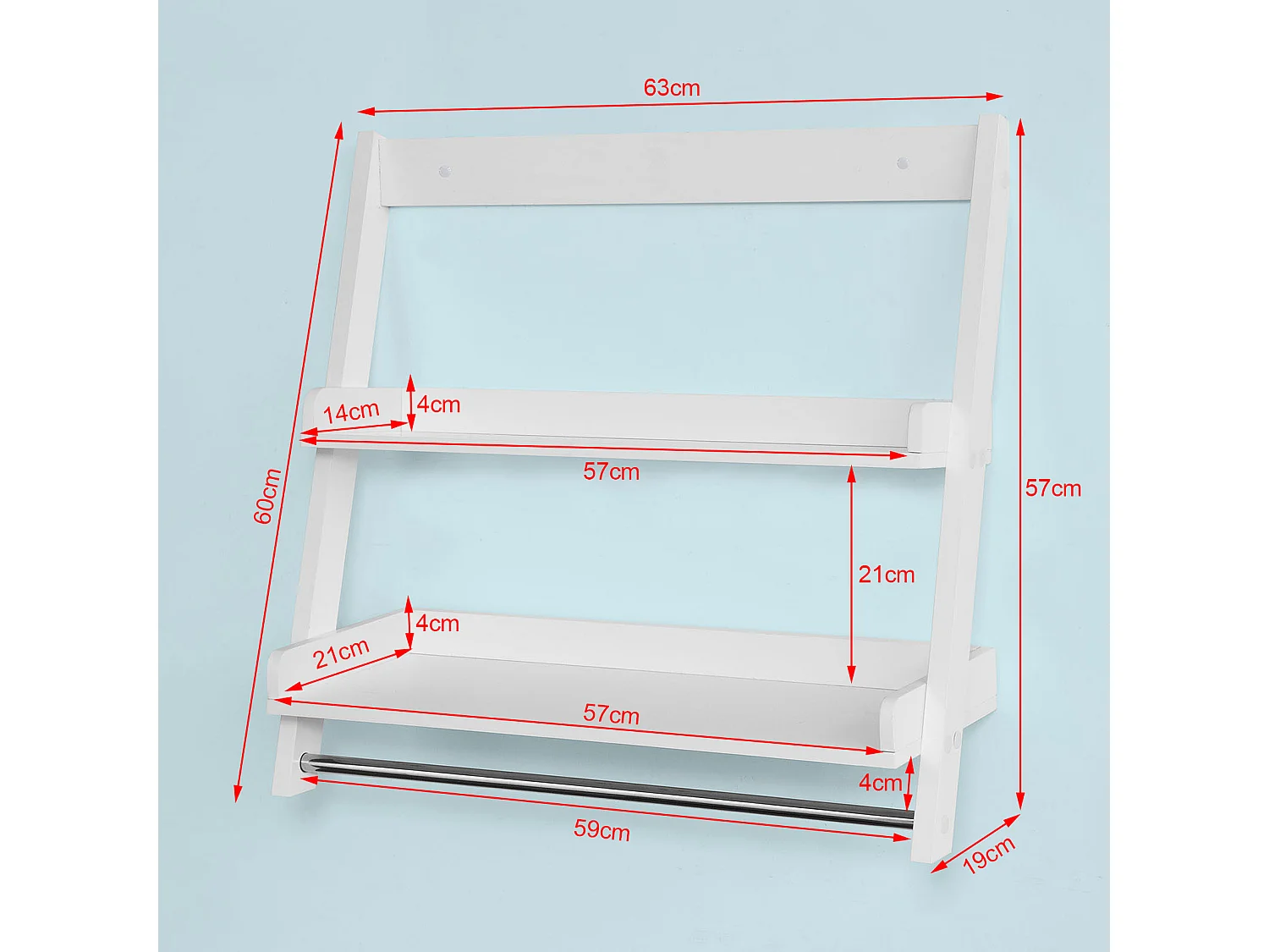 Etagère murale Porte-serviettes salle de bain toilettes avec 2 tablettes et 1 barre, FRG117-W