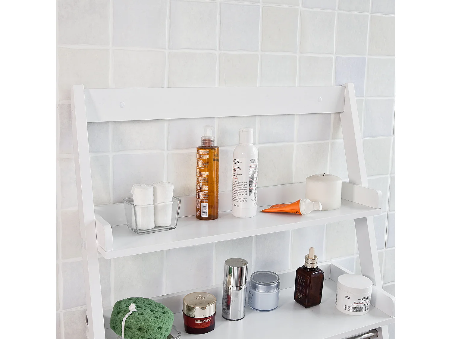 Etagère murale Porte-serviettes salle de bain toilettes avec 2 tablettes et 1 barre, FRG117-W