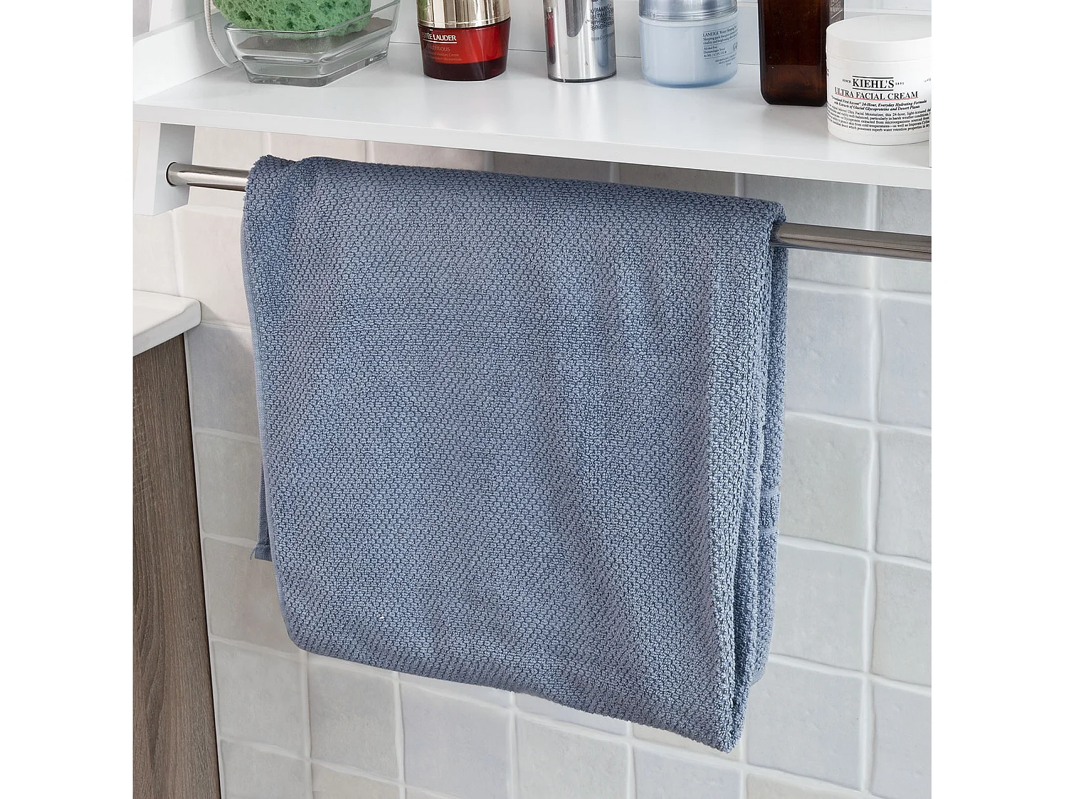 Etagère murale Porte-serviettes salle de bain toilettes avec 2 tablettes et 1 barre, FRG117-W