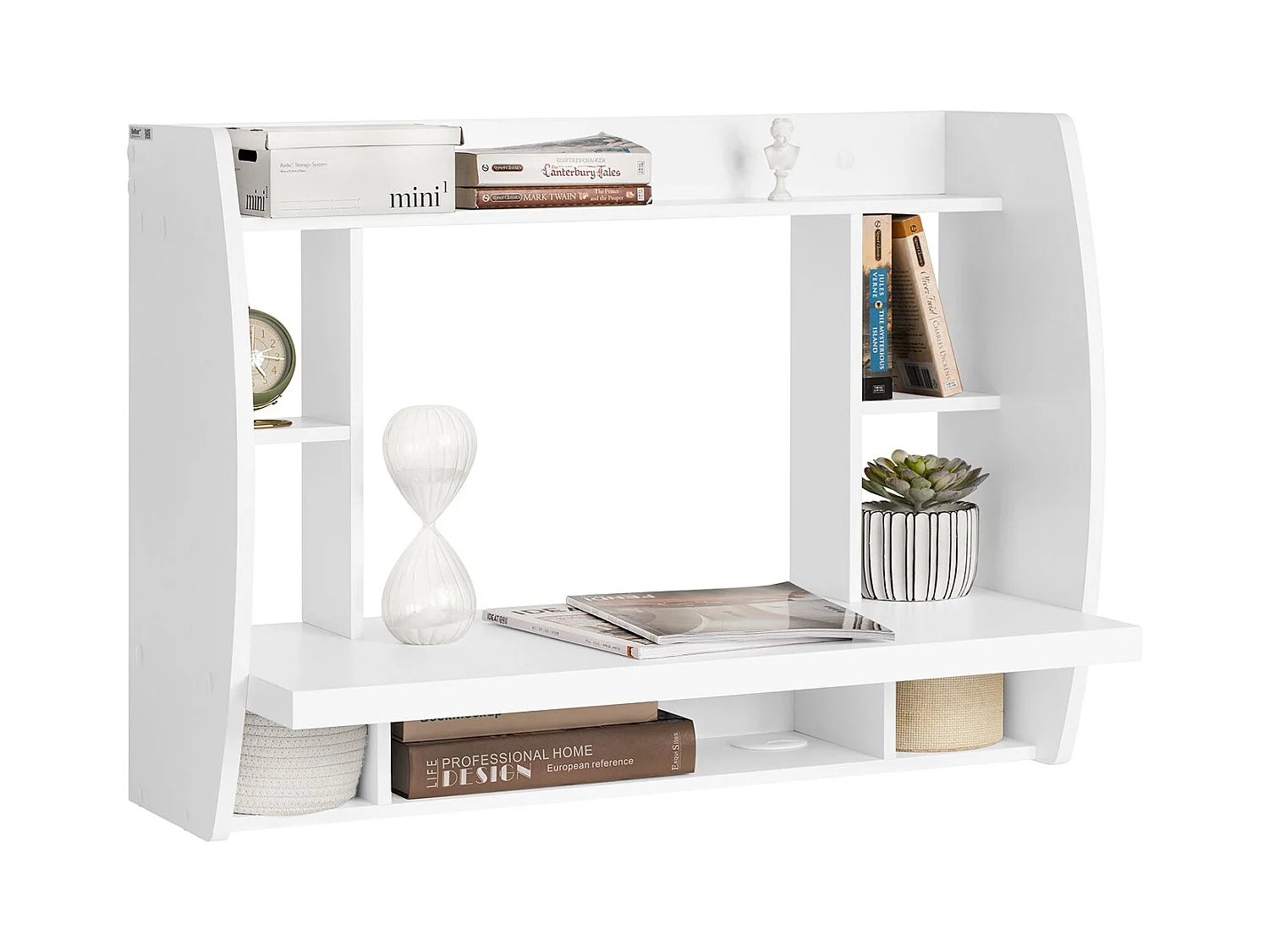Table murale Bureau avec Étagère intégrée Armoire de rangement murale (Blanc), FWT18-W