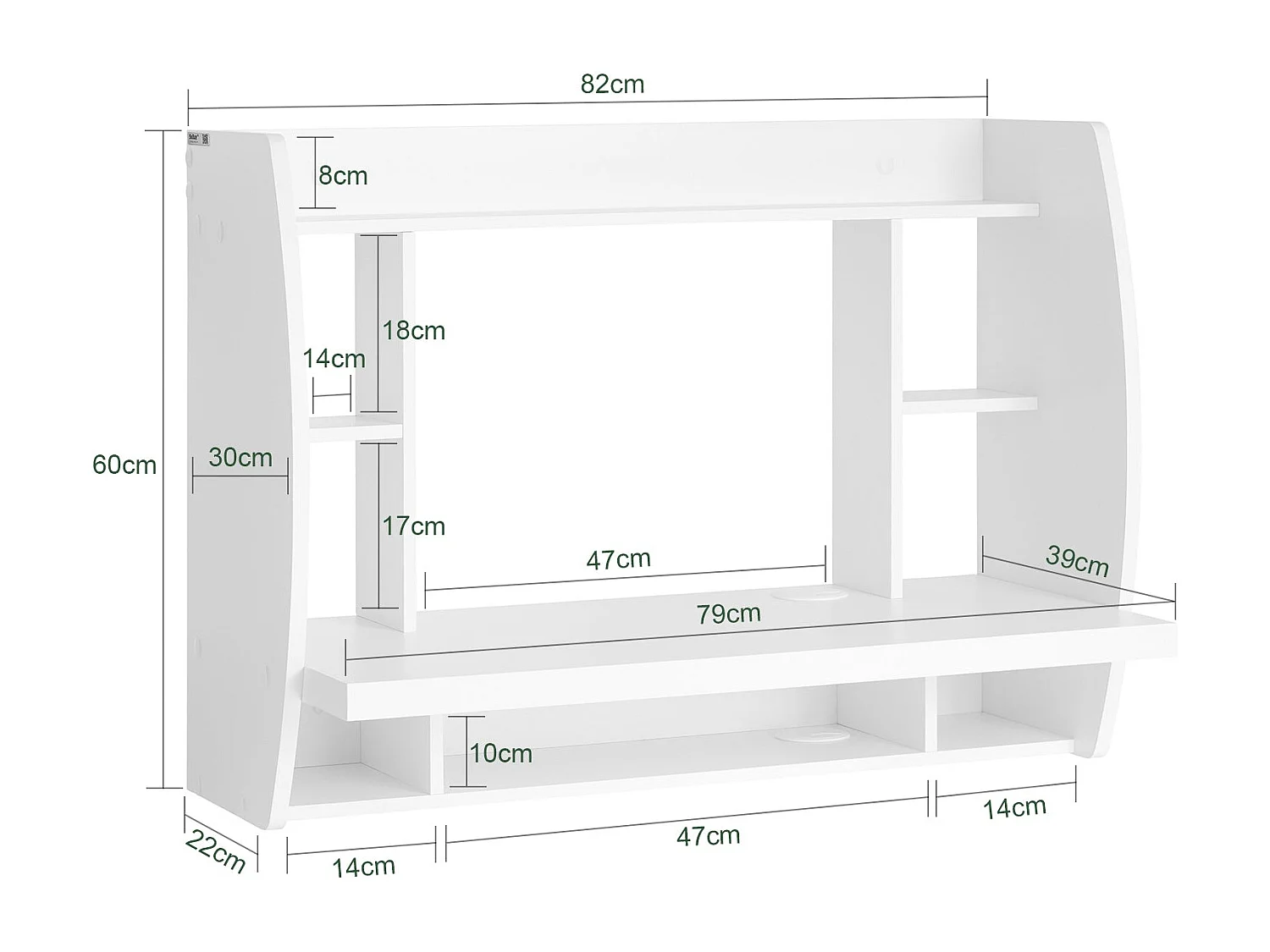 Table murale Bureau avec Étagère intégrée Armoire de rangement murale (Blanc), FWT18-W