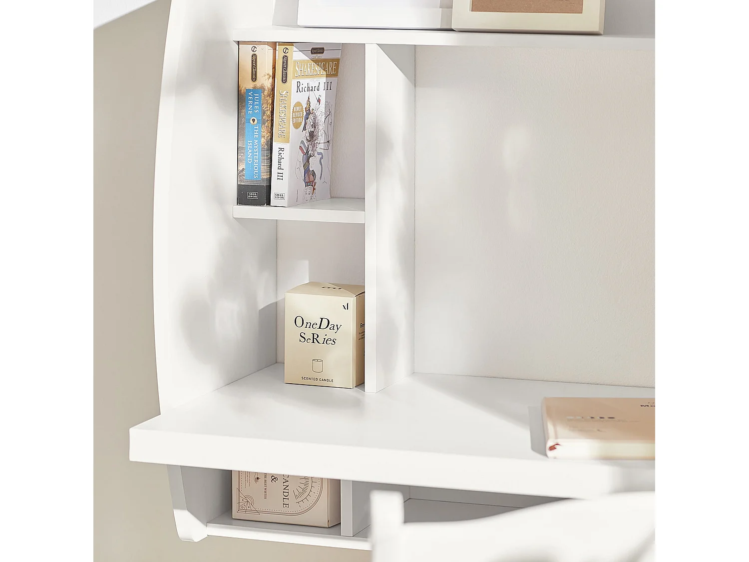 Table murale Bureau avec Étagère intégrée Armoire de rangement murale (Blanc), FWT18-W