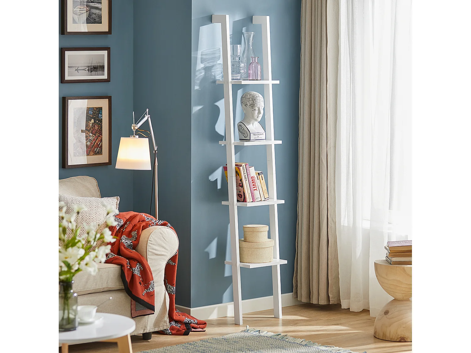 SoBuy escada de madeira, escada decorativa, escritório FRG15-W