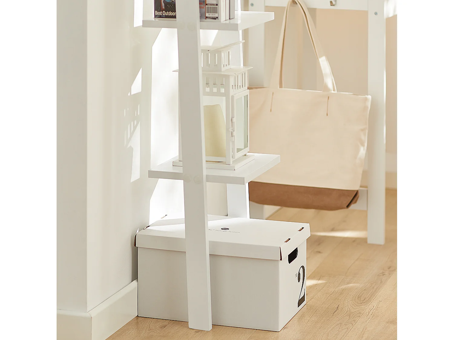 SoBuy escada de madeira, escada decorativa, escritório FRG15-W