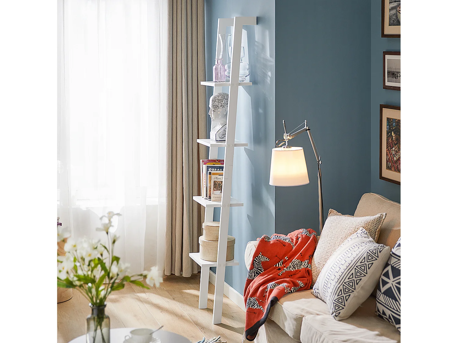 SoBuy escada de madeira, escada decorativa, escritório FRG15-W