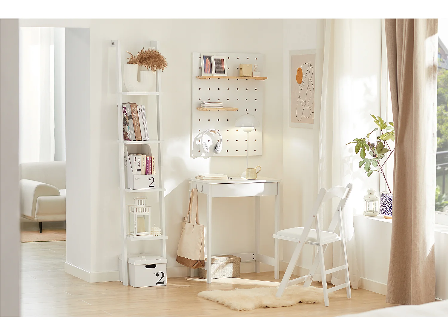 SoBuy escada de madeira, escada decorativa, escritório FRG15-W